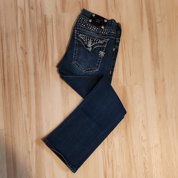 Miss Me Dark Blue Boot Cut Jeans with Rhinestone Accents - Picture 4 of 5